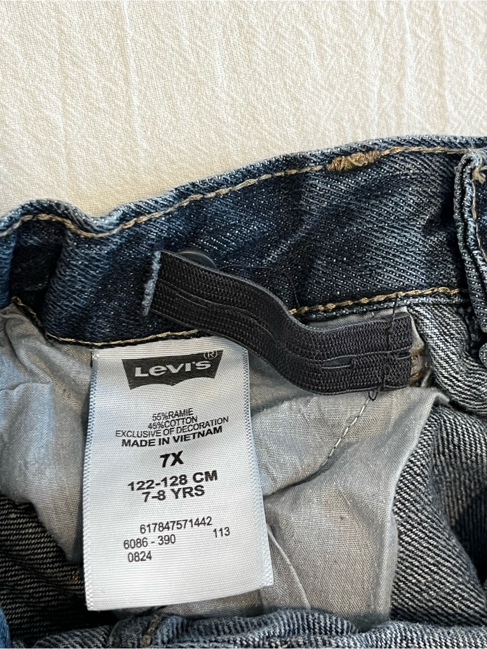 Levi’s Kids 7x Denin Jean Shorts Dark Wash Adjustable Waist Bermuda Flap Pockets - Picture 7 of 7